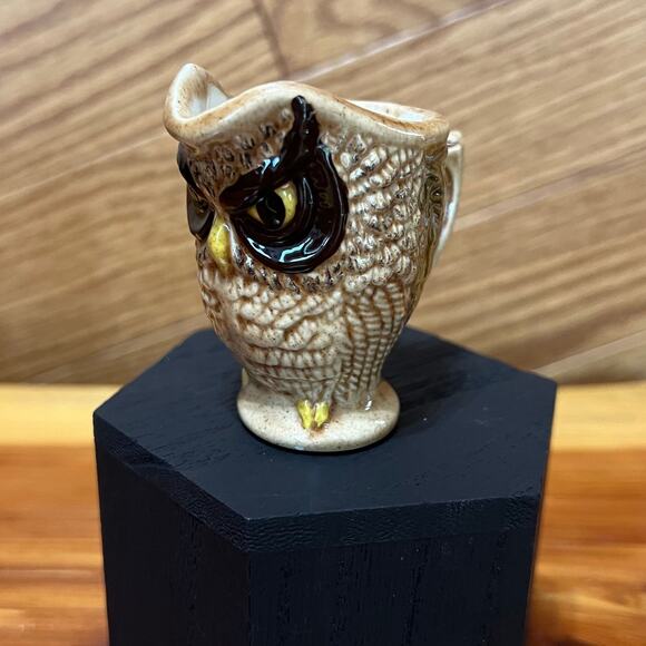 Vintage Ceramic Sleepy Owl Mini Pitcher Toothpick Holder Creamer MCM 3D Handmade - Picture 1 of 9
